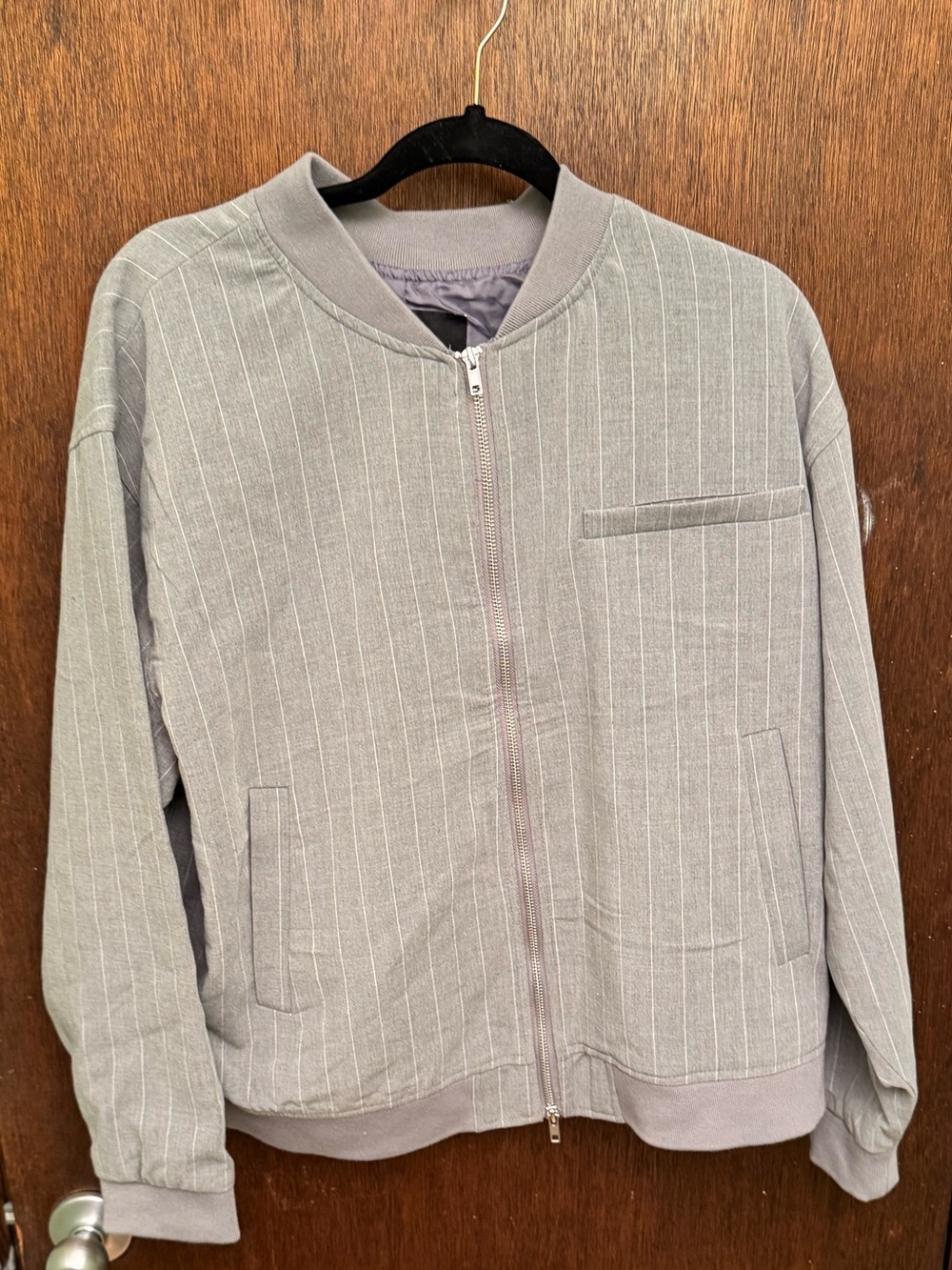 Scoop Plus size women’s  Light Gray Pinstripe Bomber Jacket - XXL